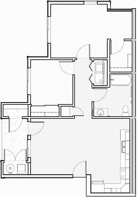 Floor plan for 2 beds, 1 bath, 821 sqft